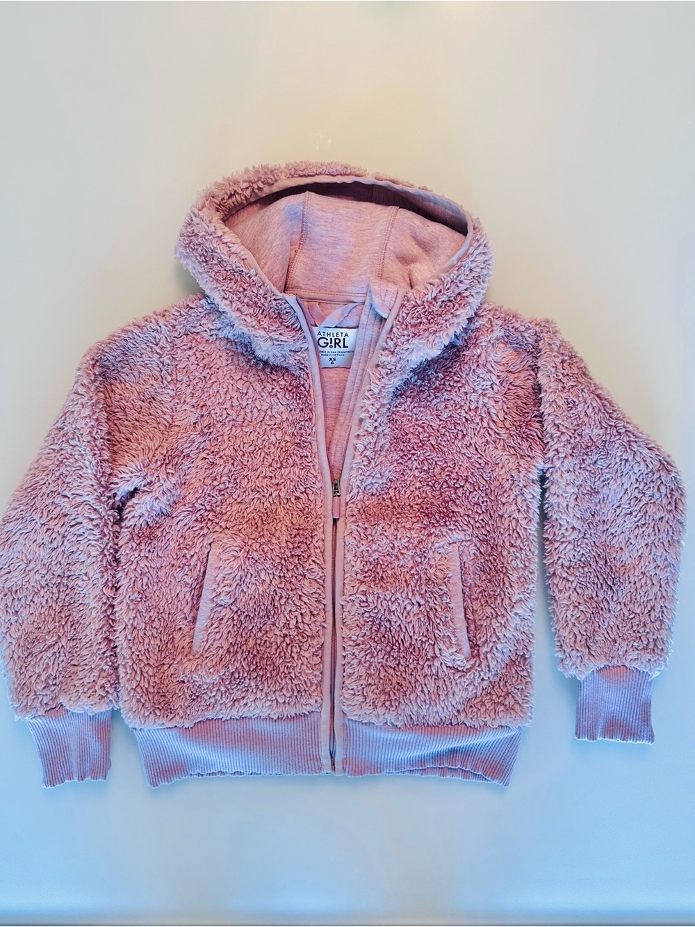 Athleta Girls Plush Zip-Up Hoodie in Dusty Pink